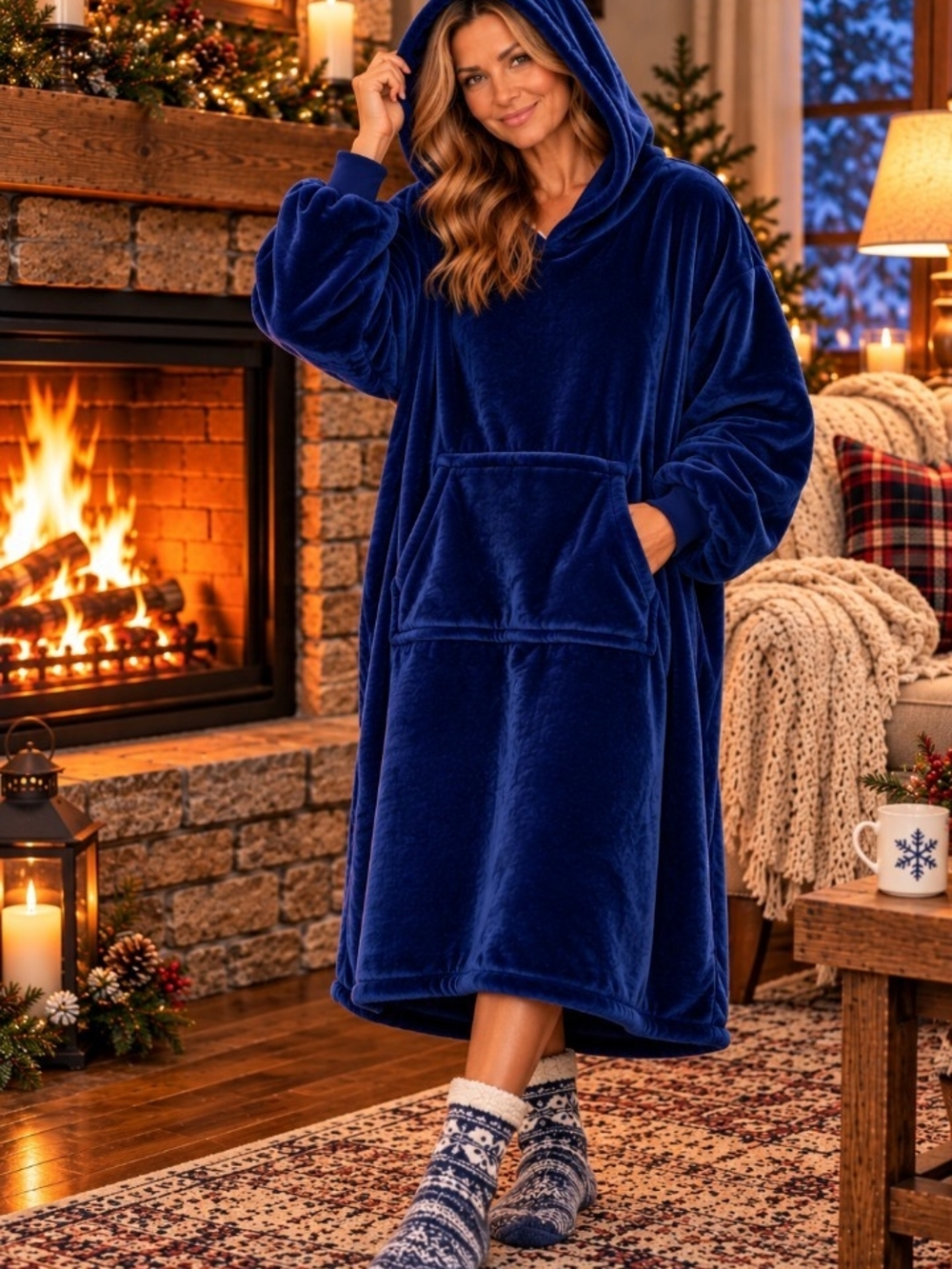 Cozy Plush Hooded Lounge Navy Blue. Warm And Incredibly Soft.